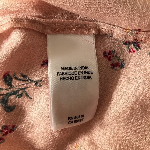 Lucky Brand Pink Multi Floral Tie Rounded Hem Short Sleeve Blouse - Picture 6 of 10